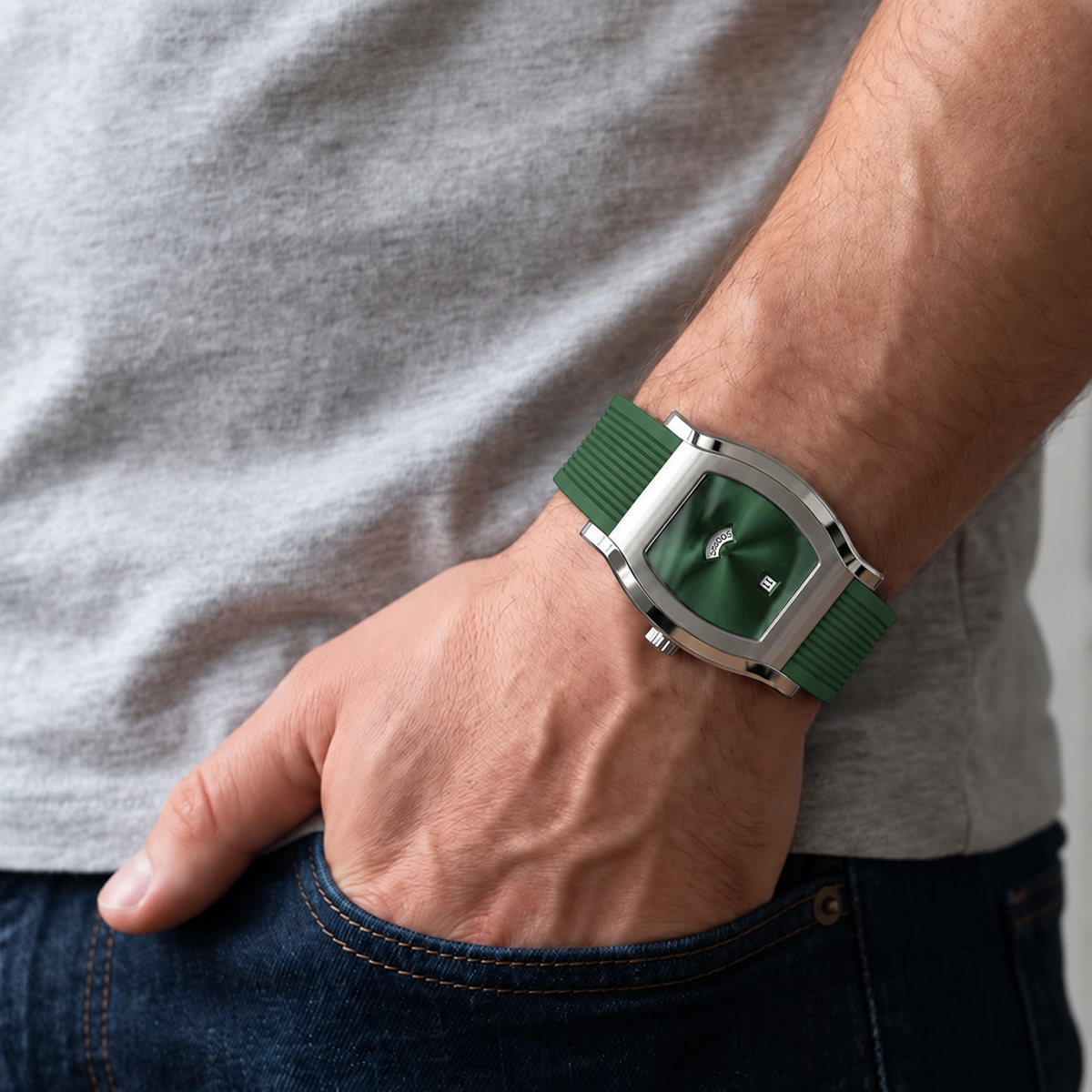 Relógio Specht & Söhne Noble Green no pulso em estilo casual