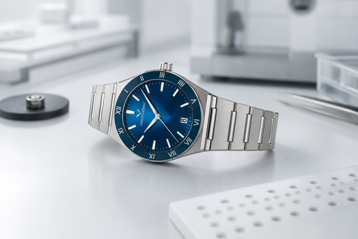 Relógio masculino quartz Specht & Söhne em composição editorial