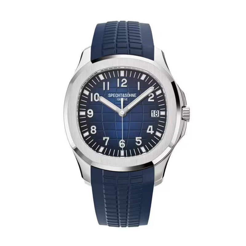 Relógio Masculino Automático Solaris Blue Specht & Sohne — Mostrador Azul Metálico E Caixa Em Aço