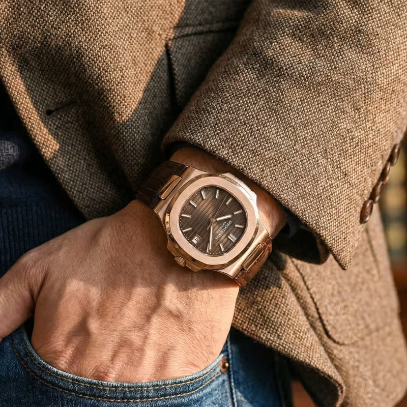 Relógio Mecânico Veritas Rose Specht & Söhne — Mostrador Em Tom Rose Com Pulseira De Couro Masculino