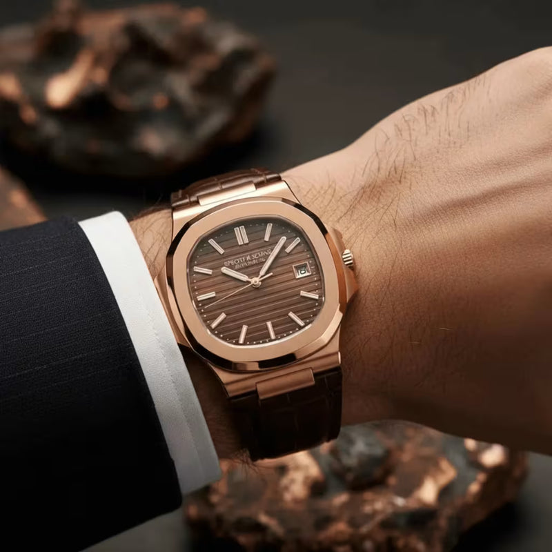 Veritas Rose — Mostrador Em Tom Rose Com Detalhes Clássicos E Marcadores De Alta Legibilidade