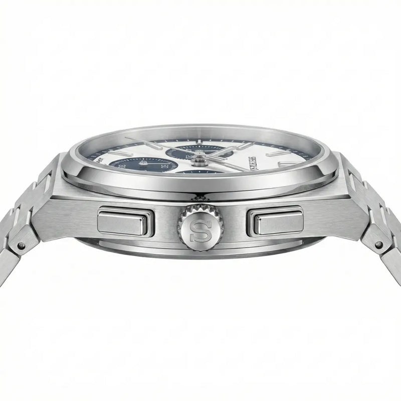 Pulseira integrada em aço 316L maciço de 27mm com fecho push button oculto - relógio de pulso masculino com construção robusta