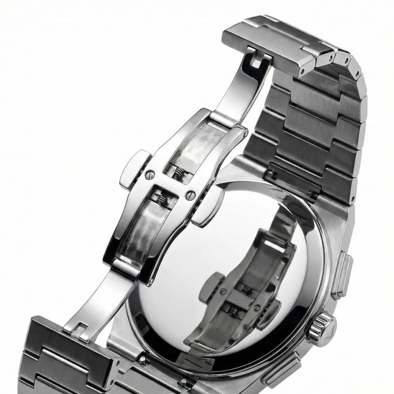 Pulseira integrada em aço 316L maciço de 27mm com fecho borboleta oculto - relógio masculino de pulso em aço completo