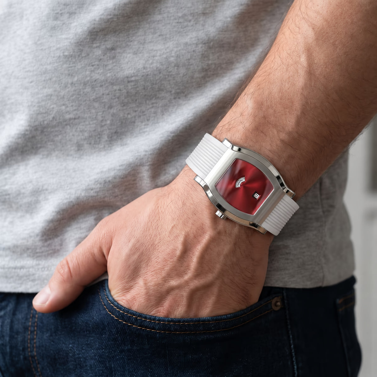 Relógio Specht & Söhne Noble Red no pulso em estilo casual