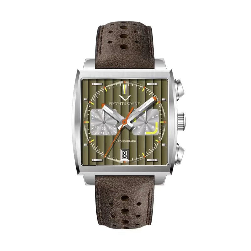 Relógio Cronógrafo Apex Royal Specht & Sohne — Mostrador Verde Royal em Aço com Pulseira de Couro