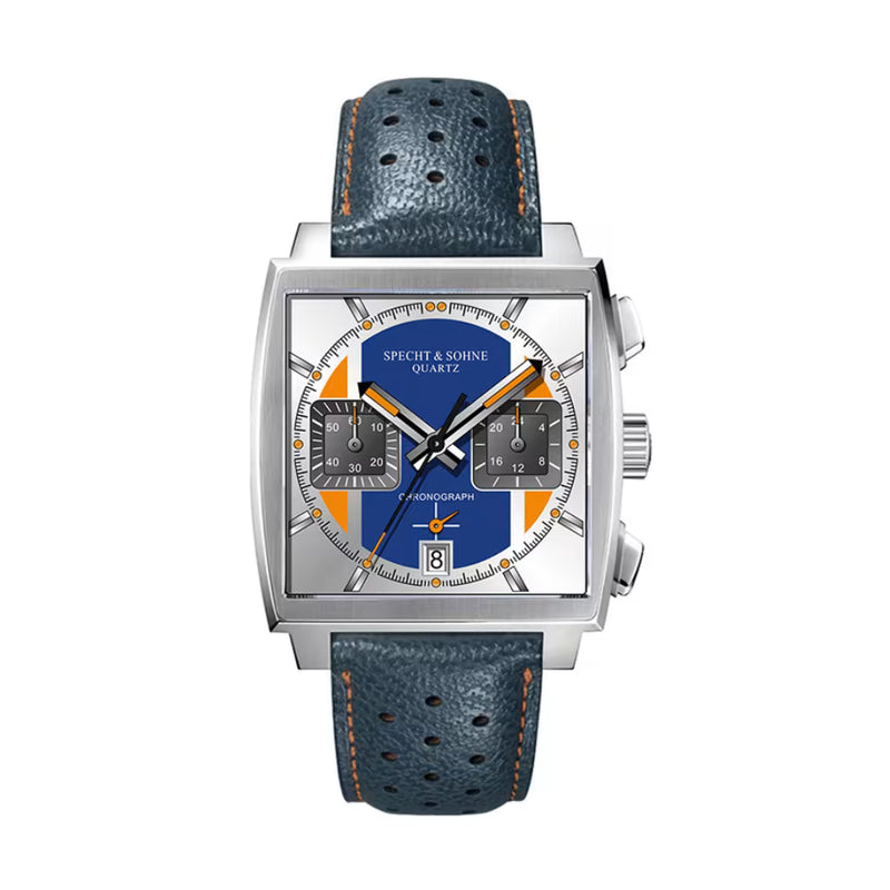 Relógio Cronógrafo Apex Nautilus Specht & Sohne — Mostrador Azul E Caixa Em Aço Prata