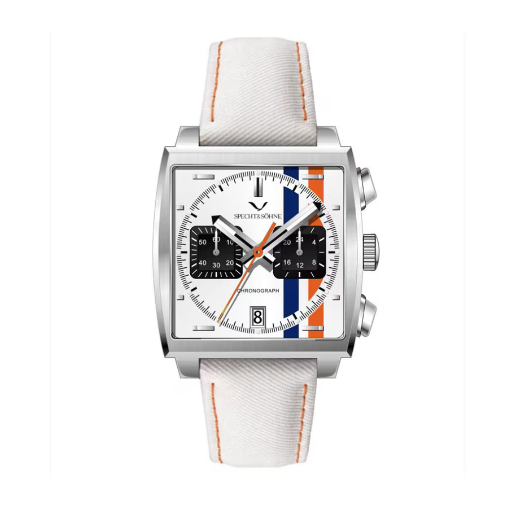 Relógio Masculino Cronógrafo Apex Infinity — Design Quadrado com Pulseira de Fibra Branca